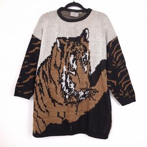 Venezia vintage 80s tiger sweater metallic sparkly knit oversized retro graphic